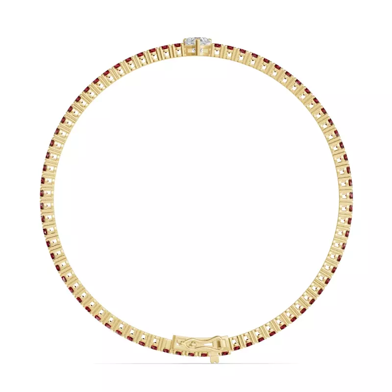 14K Yellow Gold Lunava Ruby & Heart Lab Diamond Tennis Bracelet