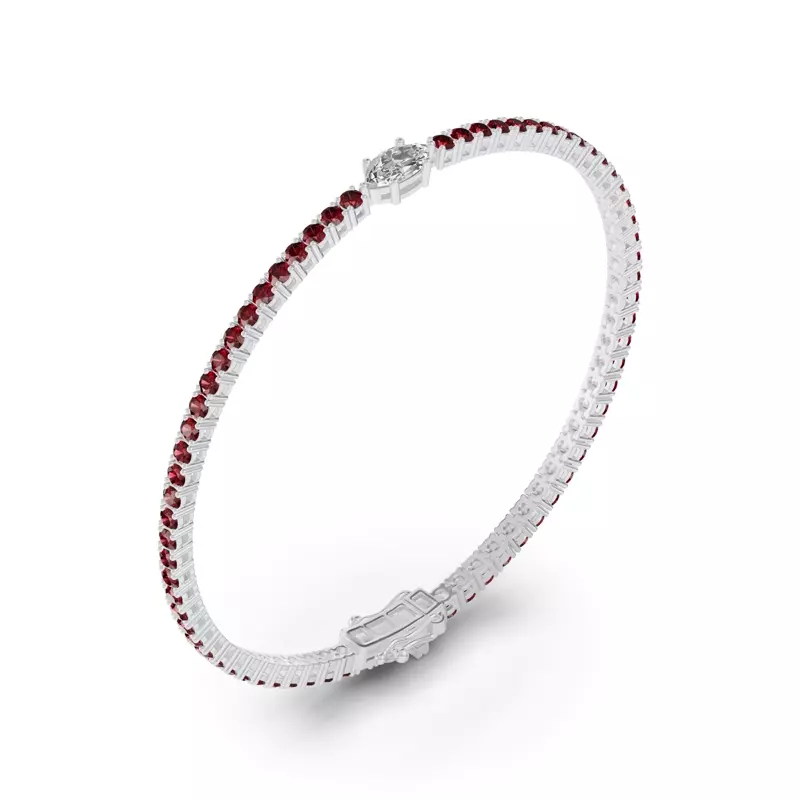 14K White Gold Lunava Ruby & Marquise Lab Diamond Tennis Bracelet