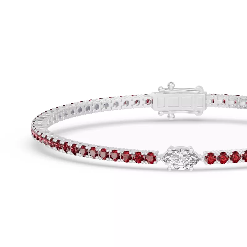 14K White Gold Lunava Ruby & Marquise Lab Diamond Tennis Bracelet