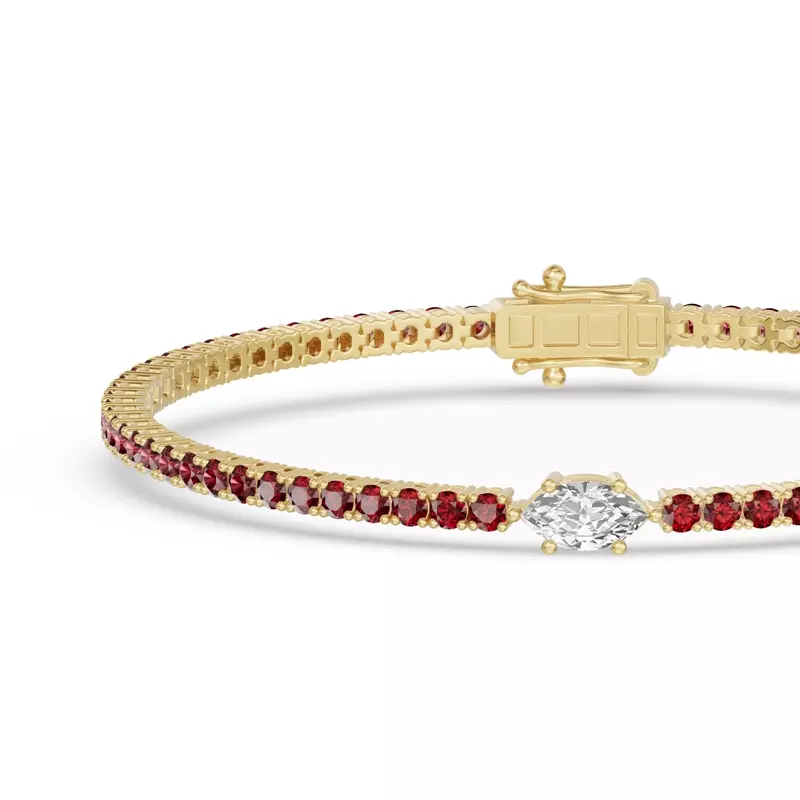14K Yellow Gold Lunava Ruby & Marquise Lab Diamond Tennis Bracelet