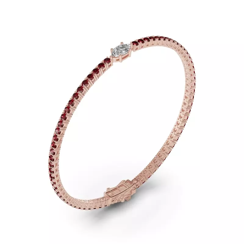 18K Rose Gold Lunava Ruby & Marquise Lab Diamond Tennis Bracelet