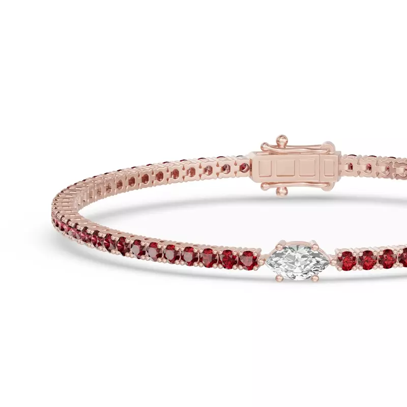 18K Rose Gold Lunava Ruby & Marquise Lab Diamond Tennis Bracelet