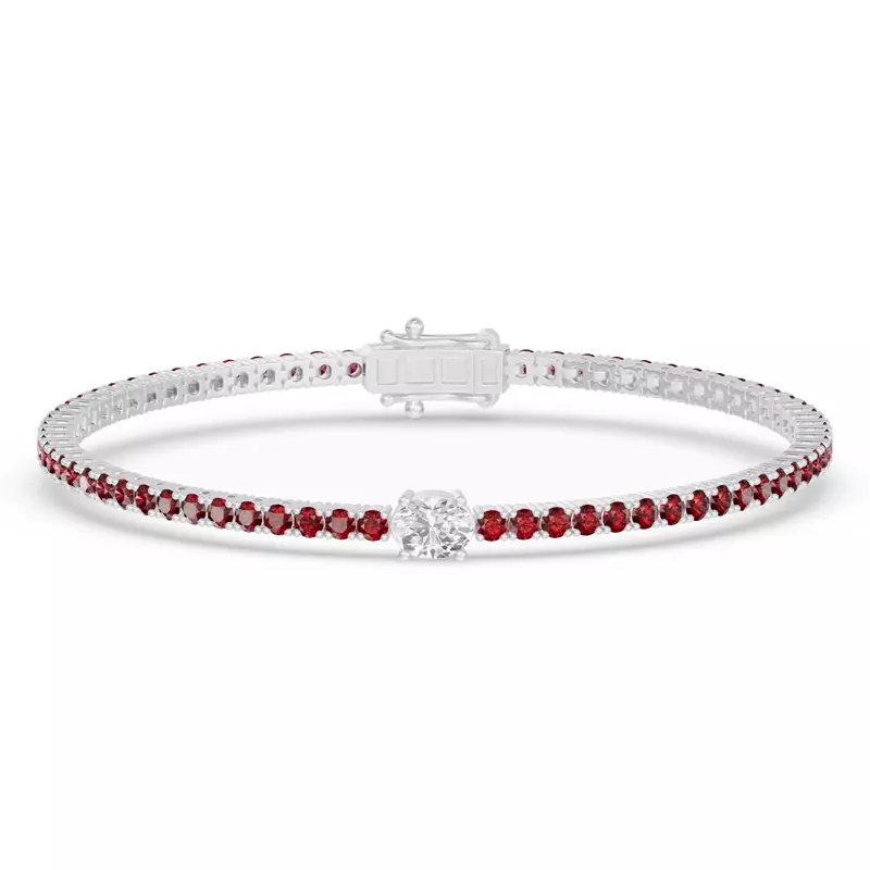 14K White Gold Lunava Ruby & Oval Lab Diamond Tennis Bracelet
