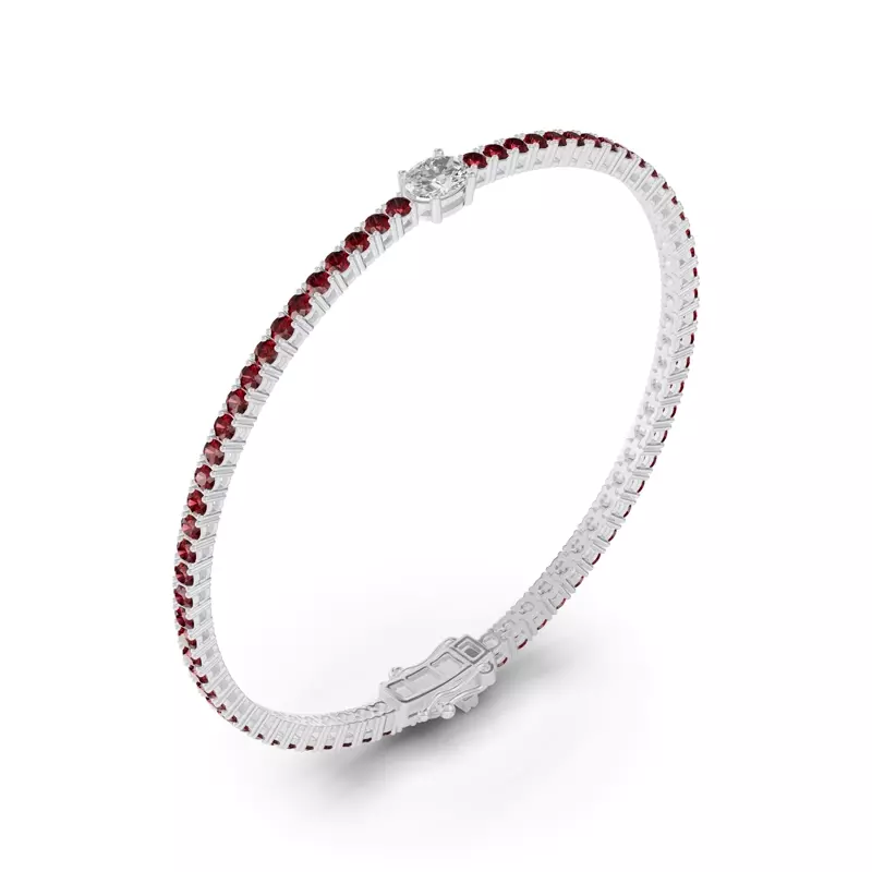 14K White Gold Lunava Ruby & Oval Lab Diamond Tennis Bracelet
