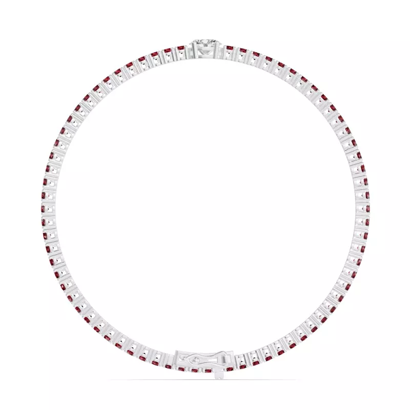 14K White Gold Lunava Ruby & Oval Lab Diamond Tennis Bracelet