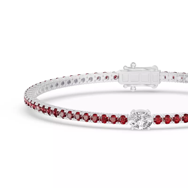 14K White Gold Lunava Ruby & Oval Lab Diamond Tennis Bracelet