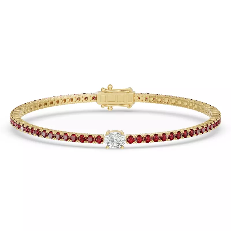 14K Yellow Gold Lunava Ruby & Oval Lab Diamond Tennis Bracelet