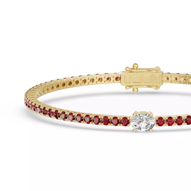 14K Yellow Gold Lunava Ruby & Oval Lab Diamond Tennis Bracelet