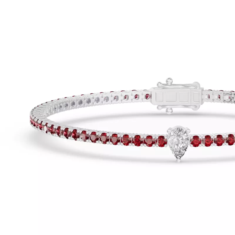14K White Gold Lunava Ruby & Pear Lab Diamond Tennis Bracelet