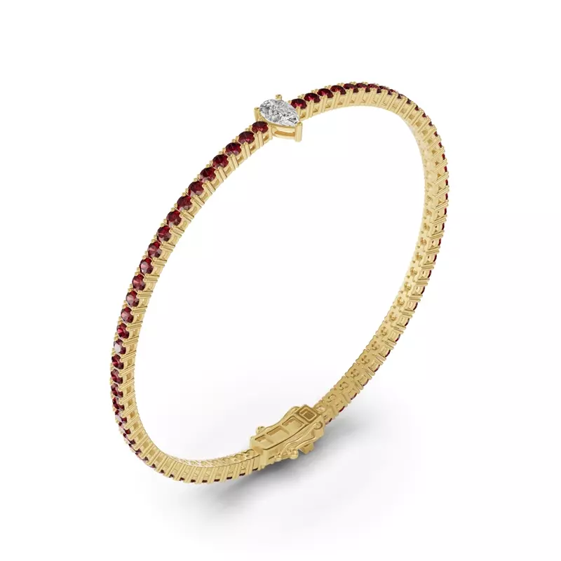 14K Yellow Gold Lunava Ruby & Pear Lab Diamond Tennis Bracelet