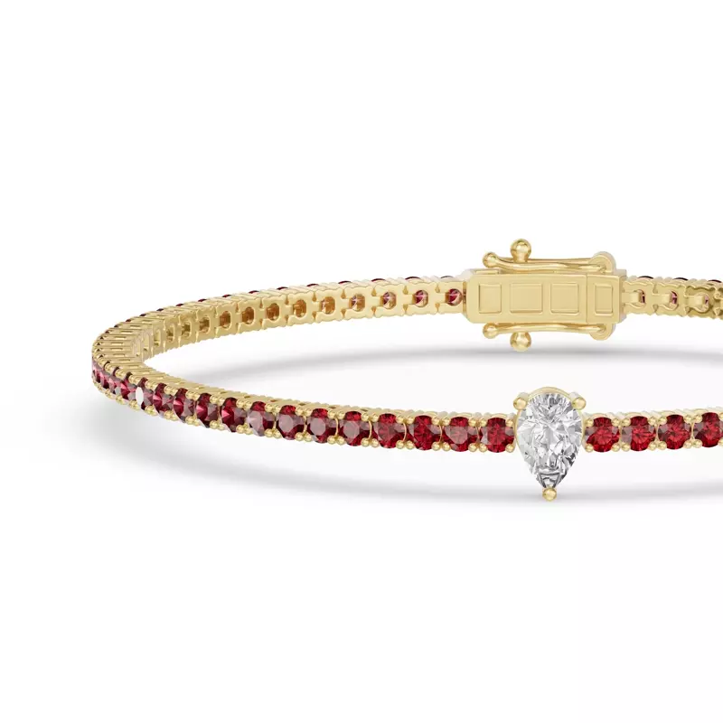 14K Yellow Gold Lunava Ruby & Pear Lab Diamond Tennis Bracelet