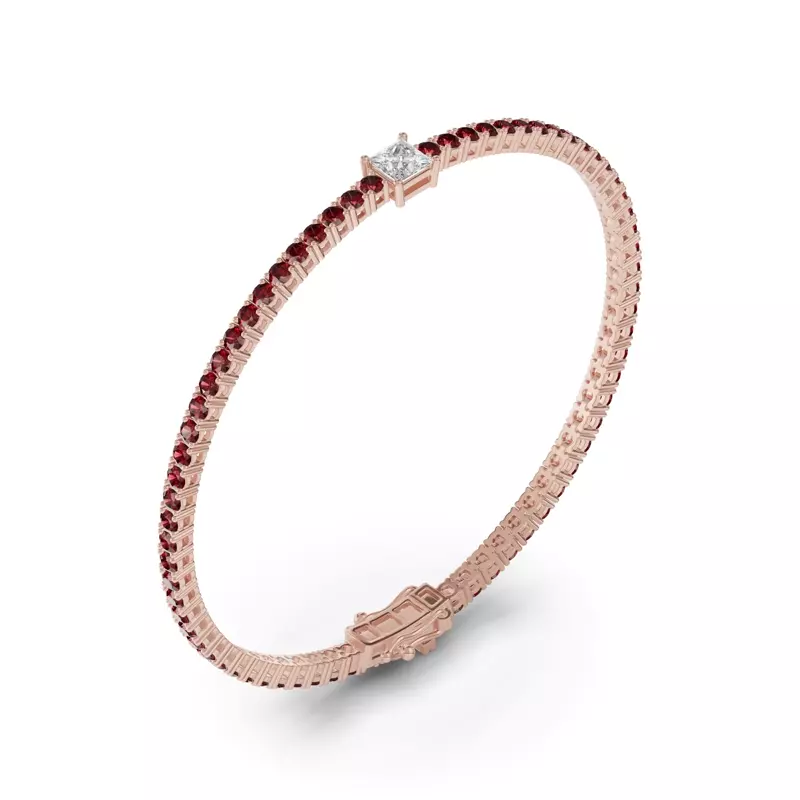 14K Rose Gold Lunava Ruby & Princess Lab Diamond Tennis Bracelet
