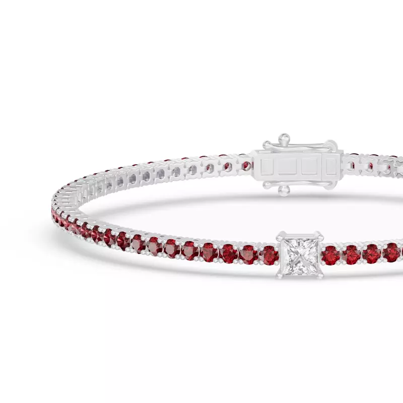 14K White Gold Lunava Ruby & Princess Lab Diamond Tennis Bracelet