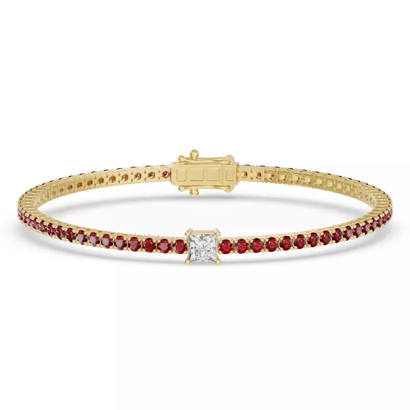14K Yellow Gold Lunava Ruby & Princess Lab Diamond Tennis Bracelet