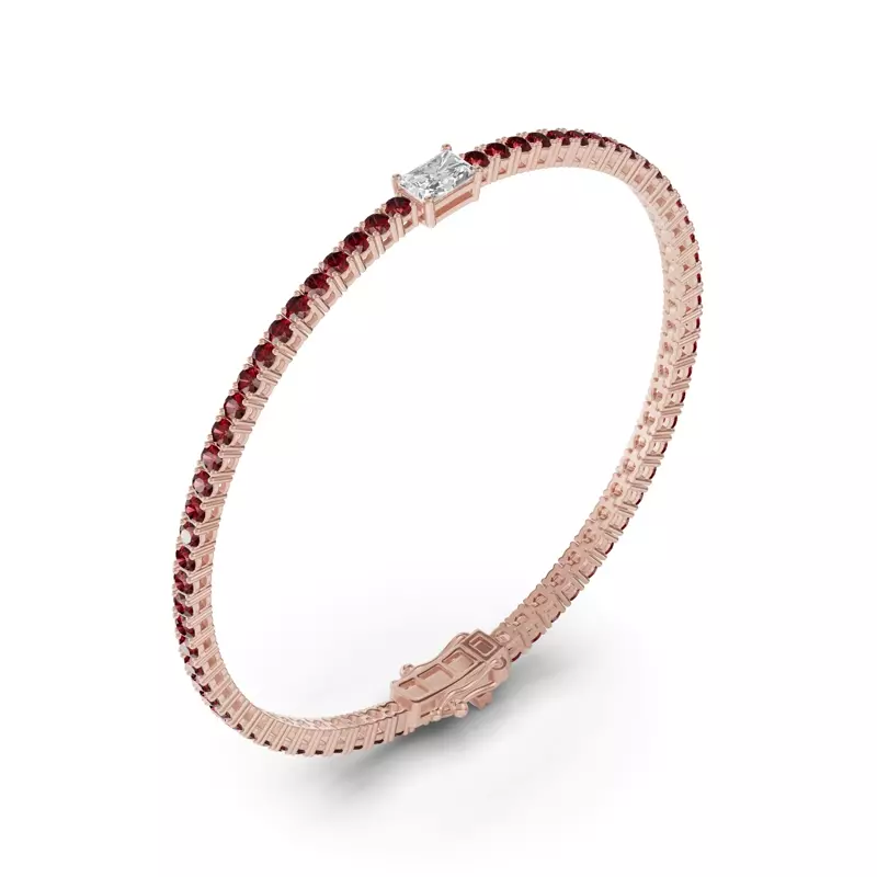14K Rose Gold Lunava Ruby & Radiant Lab Diamond Tennis Bracelet