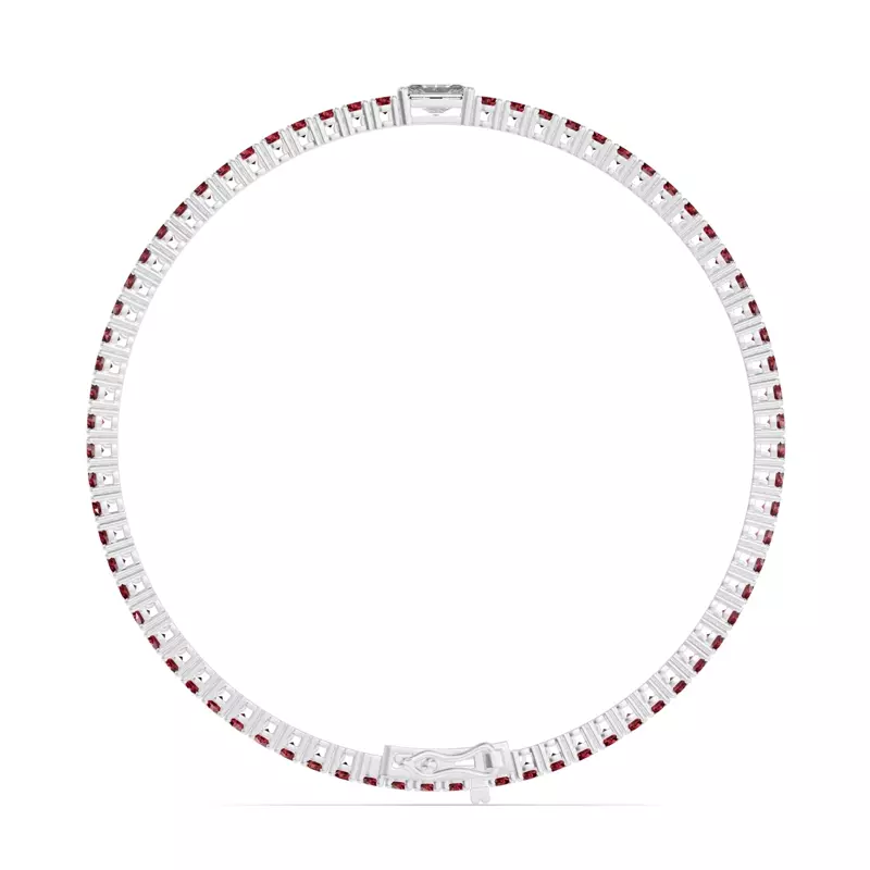 14K White Gold Lunava Ruby & Radiant Lab Diamond Tennis Bracelet