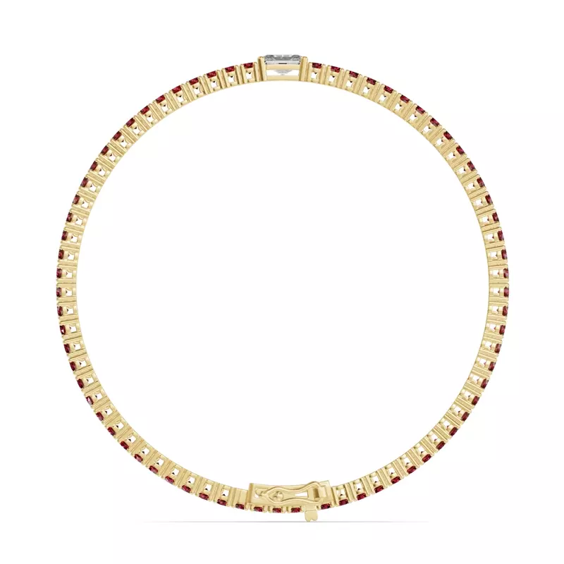 14K Yellow Gold Lunava Ruby & Radiant Lab Diamond Tennis Bracelet