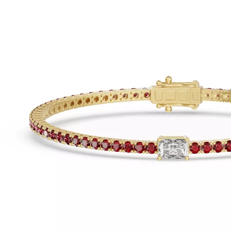 14K Yellow Gold Lunava Ruby & Radiant Lab Diamond Tennis Bracelet