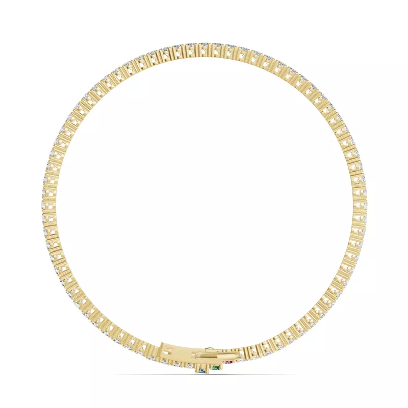 14K Yellow Gold Heart Charm Diamond Tennis Bracelet