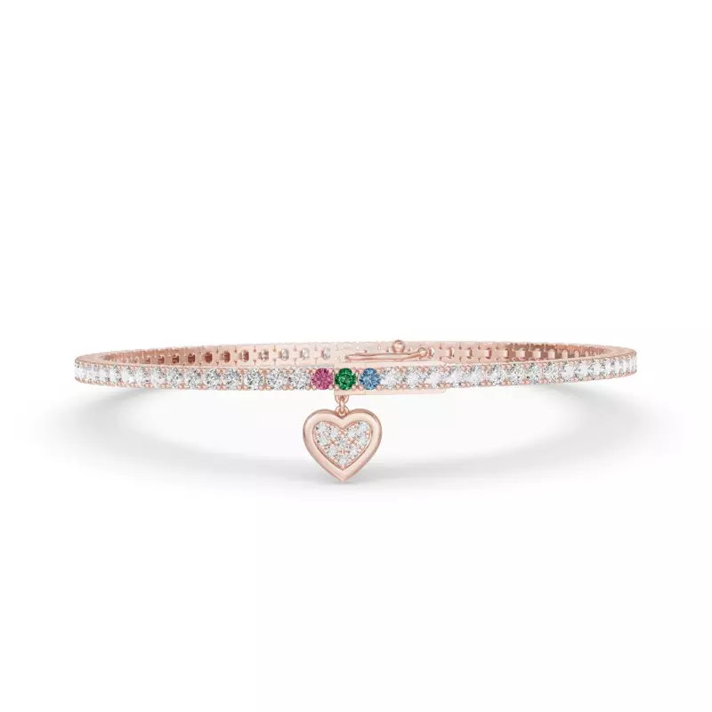 18K Rose Gold Heart Charm Lab Diamond Tennis Bracelet