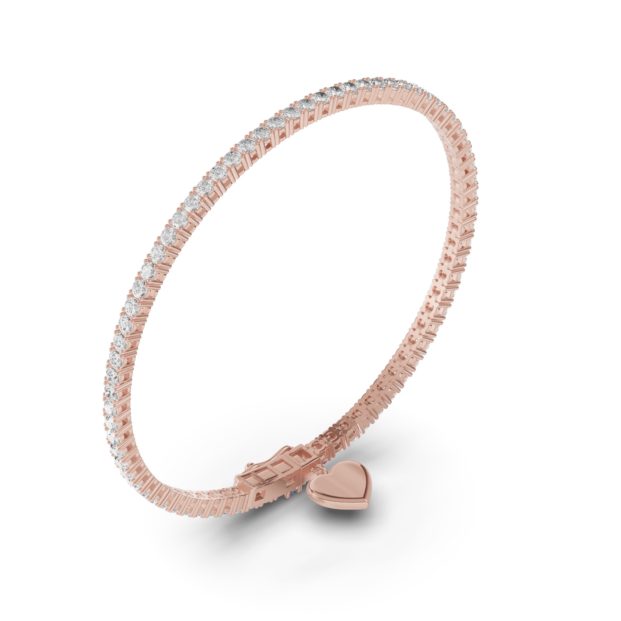 18K Rose Gold Heart Charm Lab Diamond Tennis Bracelet