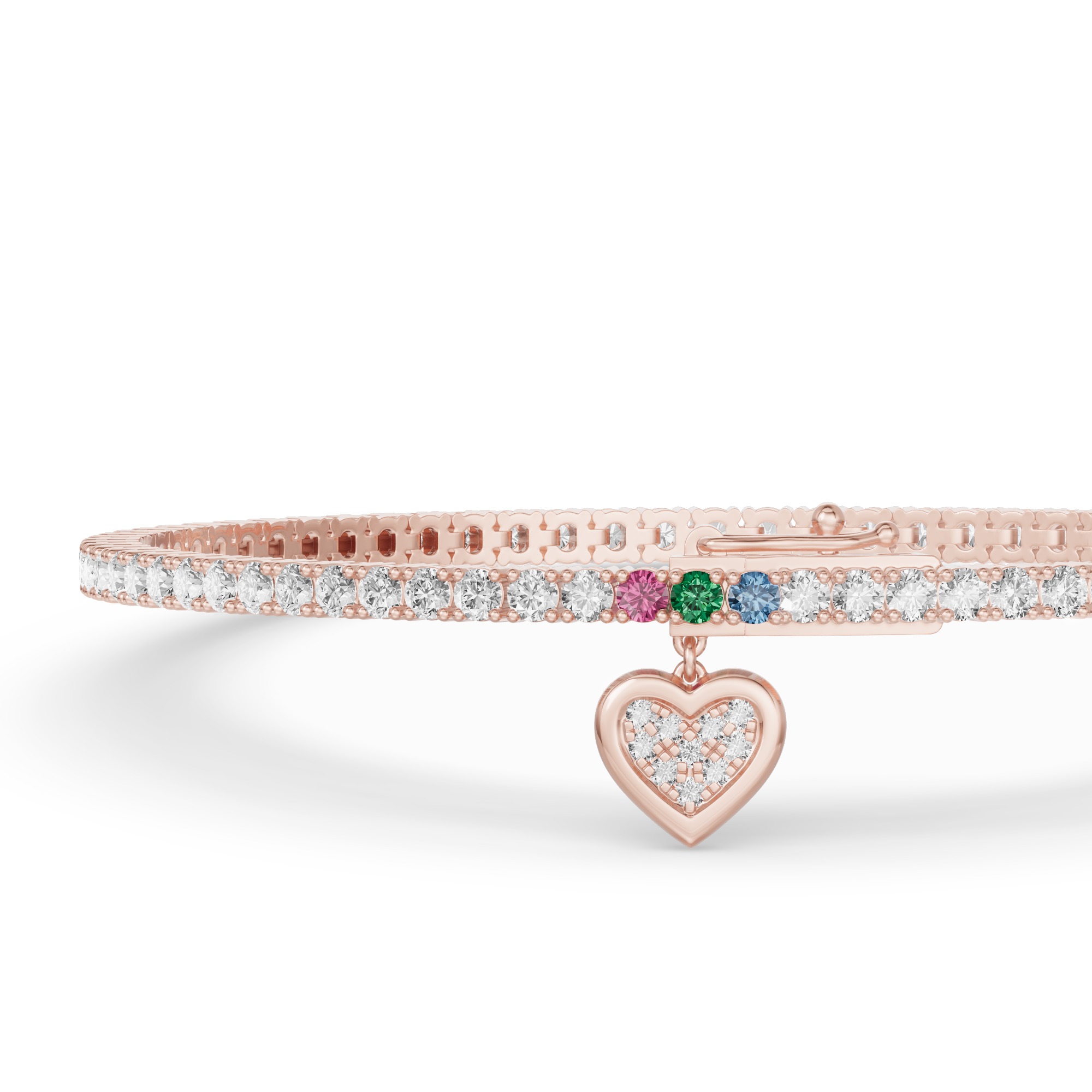 18K Rose Gold Heart Charm Lab Diamond Tennis Bracelet