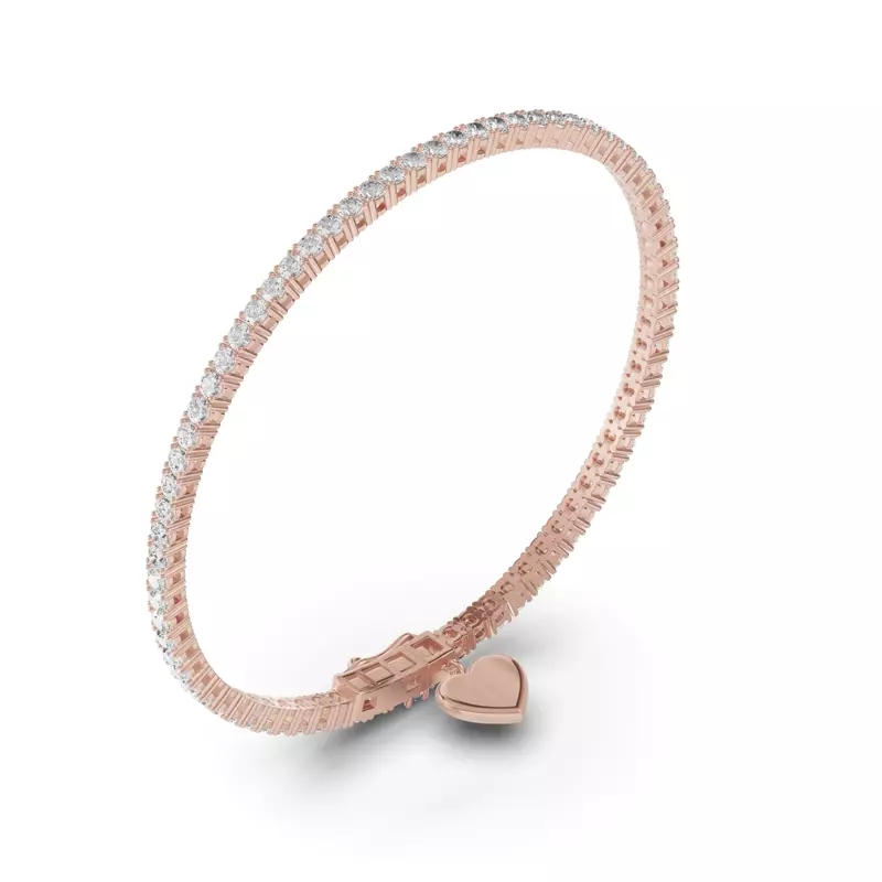 18K Rose Gold Heart Charm Diamond Tennis Bracelet