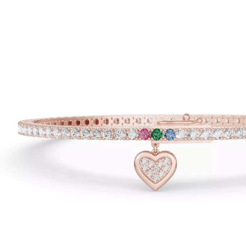 18K Rose Gold Heart Charm Diamond Tennis Bracelet