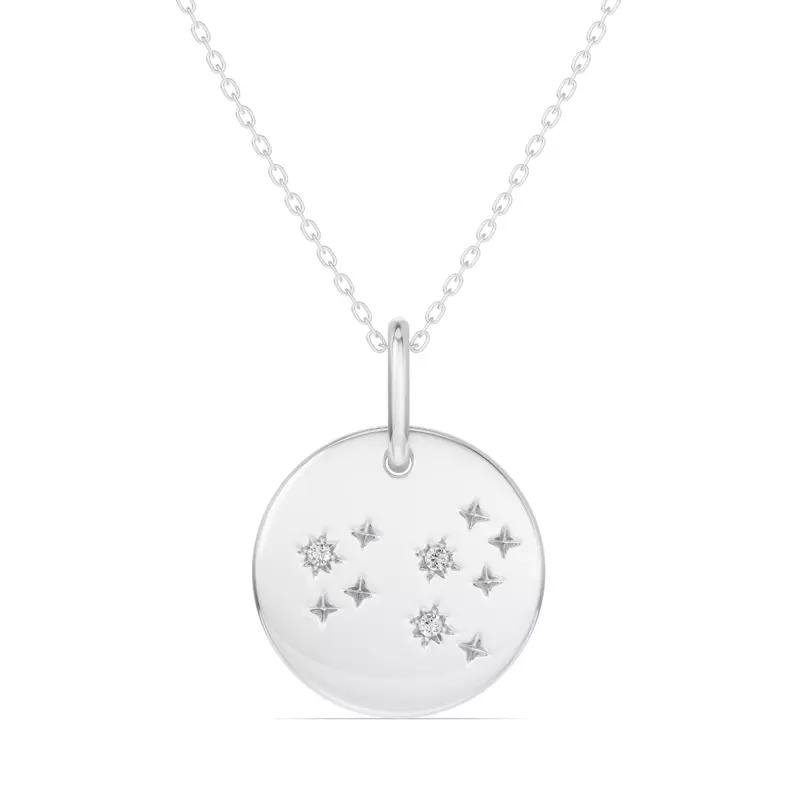 14K White Gold Leo Constellation Medallion Pendant