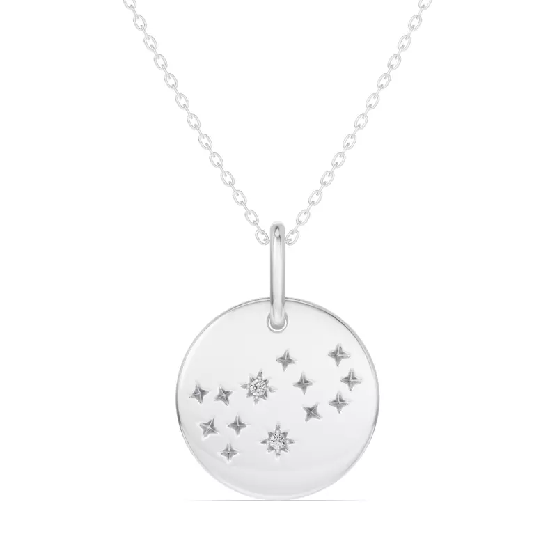 14K White Gold Virgo Constellation Medallion Pendant