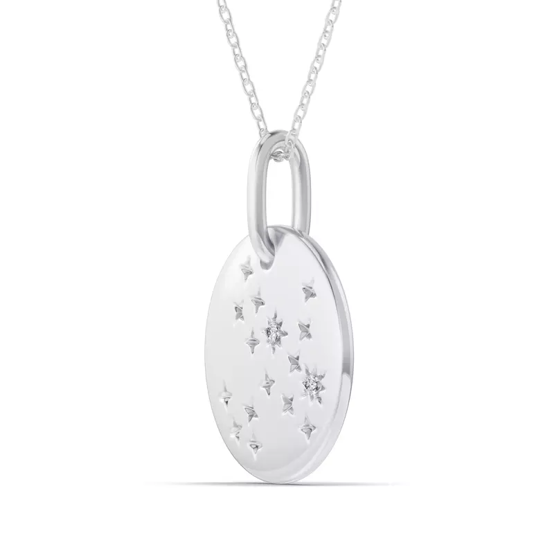 14K White Gold Sagittarius Zodiac Constellation Medallion Necklace