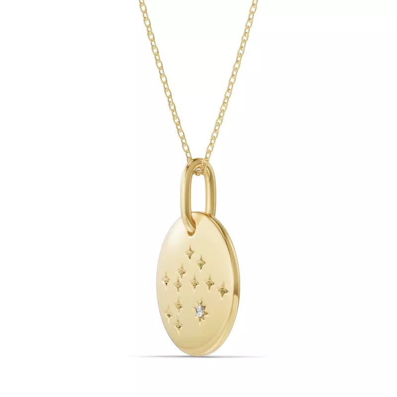 14K Yellow Gold Aquarius Zodiac Constellation Medallion Necklace