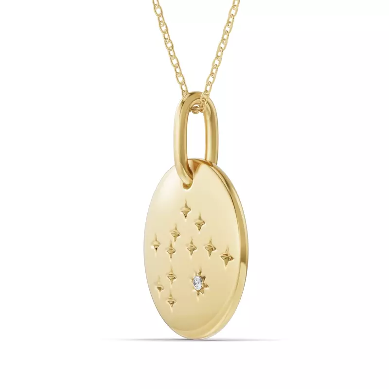 18K Yellow Gold Aquarius Zodiac Constellation Medallion Necklace