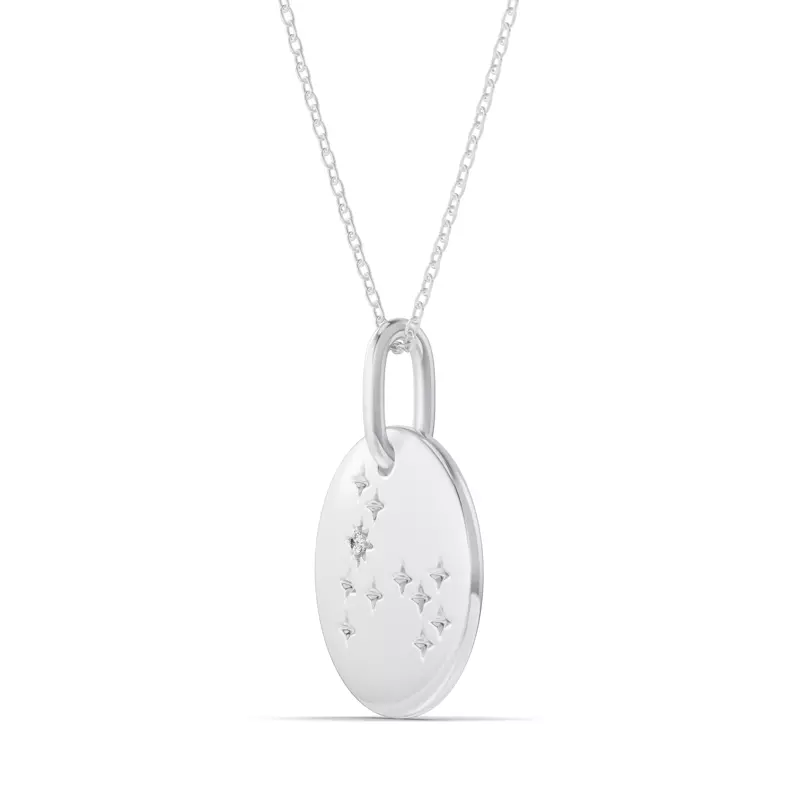 14K White Gold Pisces Zodiac Constellation Medallion Necklace