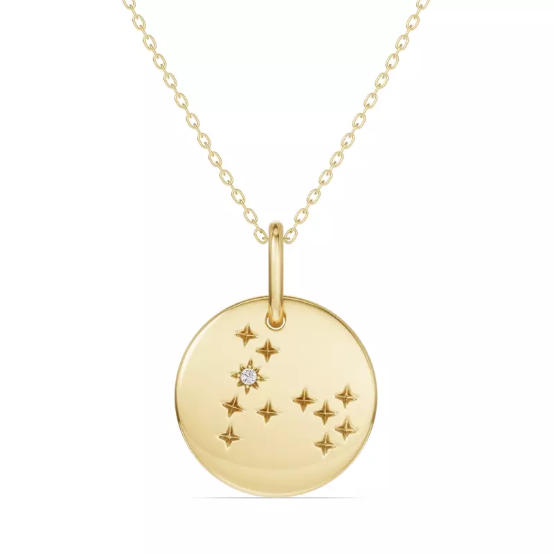14K Yellow Gold Pisces Zodiac Constellation Medallion Pendant