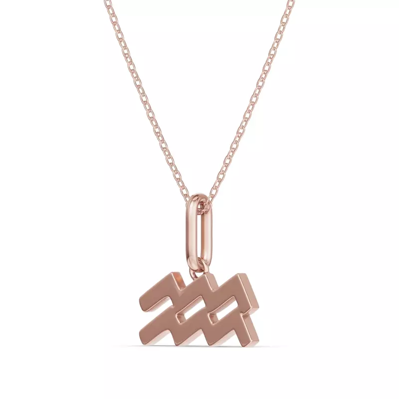 14K Rose Gold Aquarius Zodiac Glyph Necklace