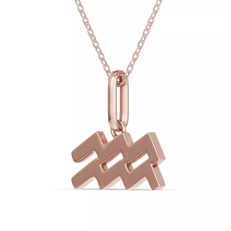 14K Rose Gold Aquarius Zodiac Glyph Necklace