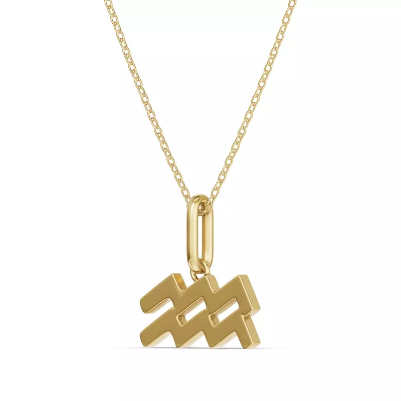 18K Yellow Gold Aquarius Zodiac Glyph Necklace