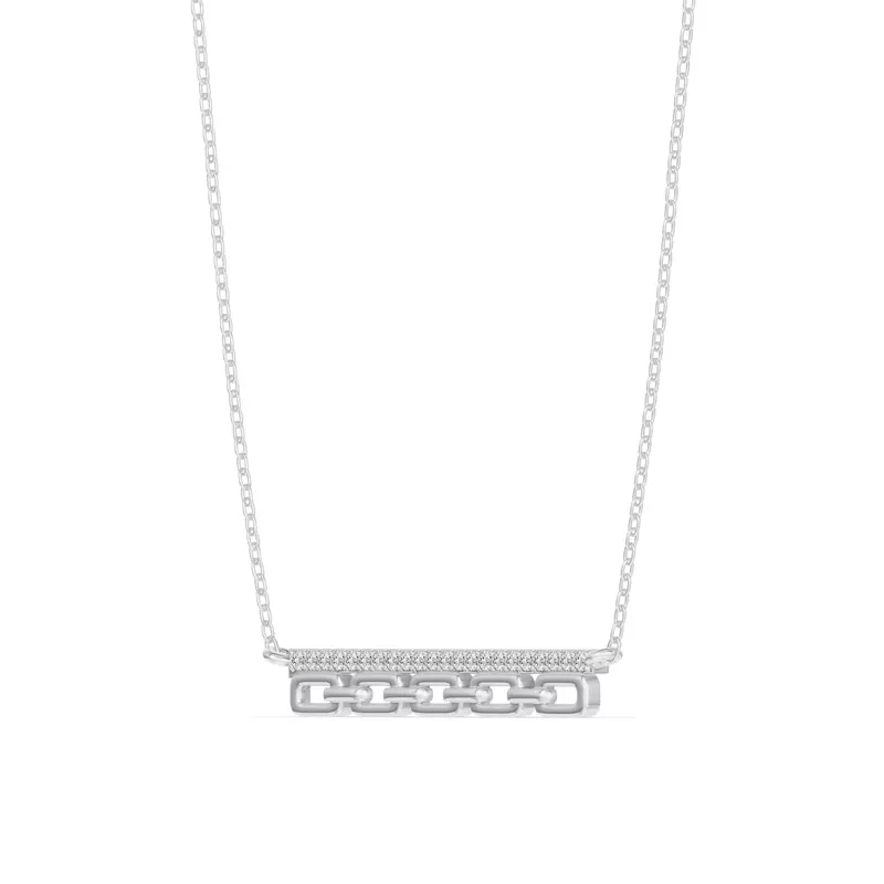 14K White Gold Chain Reaction Pavé Bar Necklace
