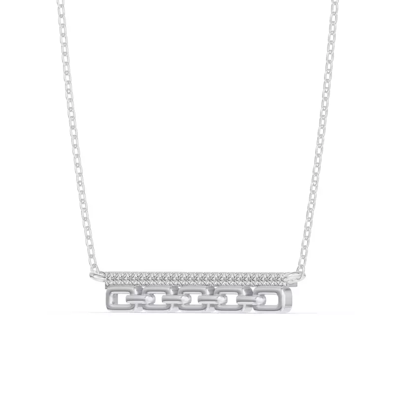 14K White Gold Chain Reaction Pavé Bar Necklace