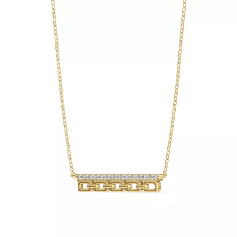 14K Yellow Gold Chain Reaction Pavé Lab Bar Necklace