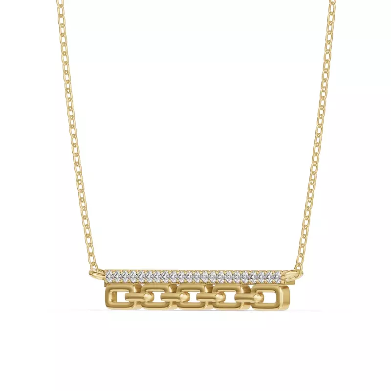 14K Yellow Gold Chain Reaction Pavé Lab Bar Necklace