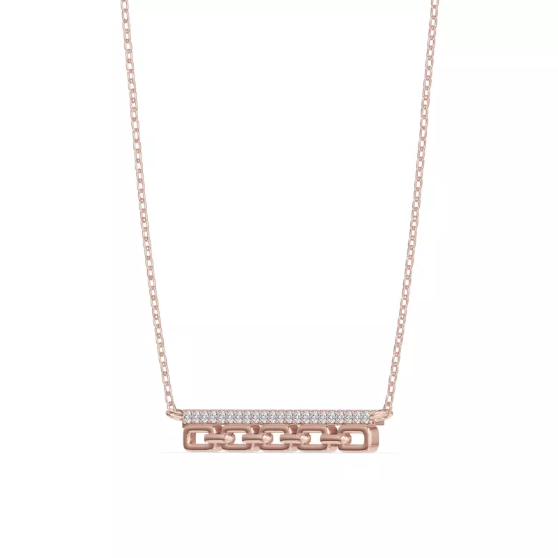 18K Rose Gold Chain Reaction Pavé Bar Necklace
