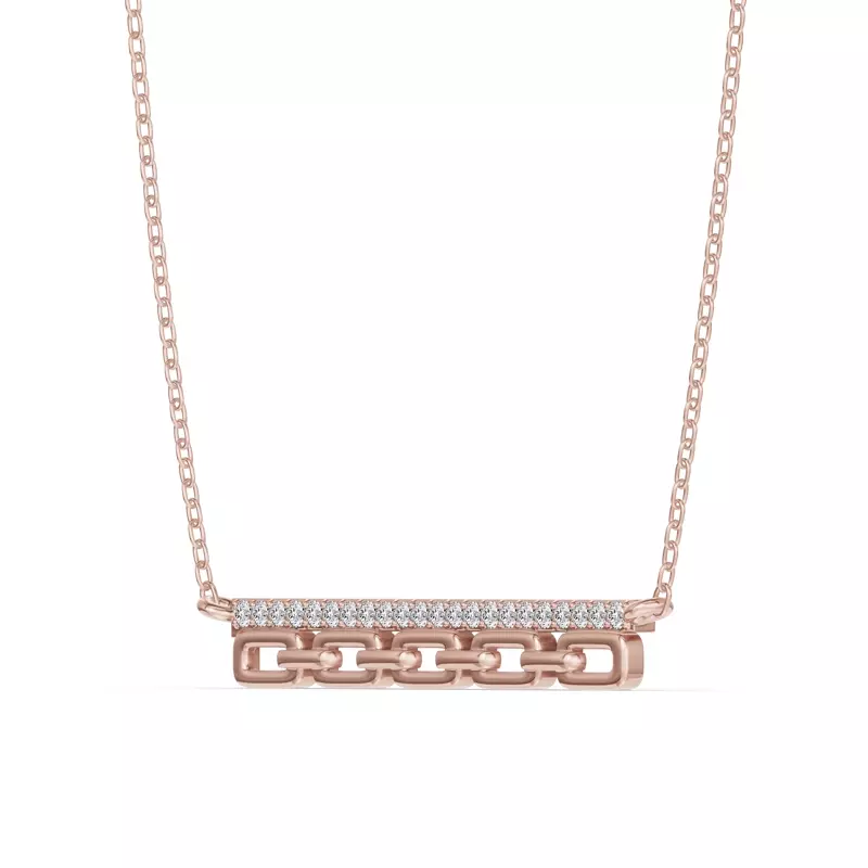 18K Rose Gold Chain Reaction Pavé Bar Necklace