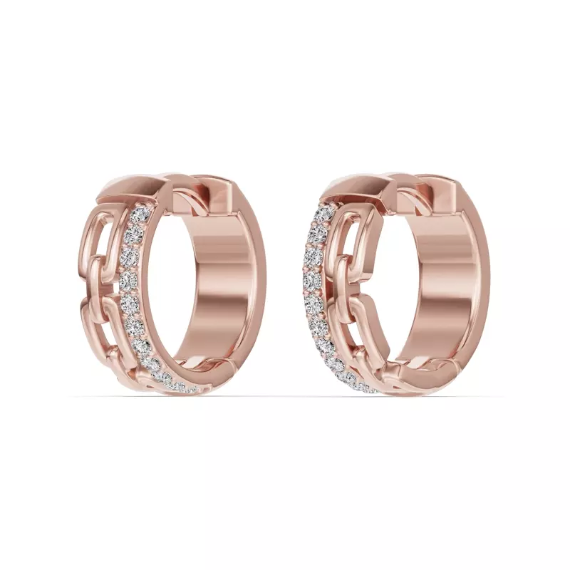14K Rose Gold Chain Reaction Pavé Huggie Earrings