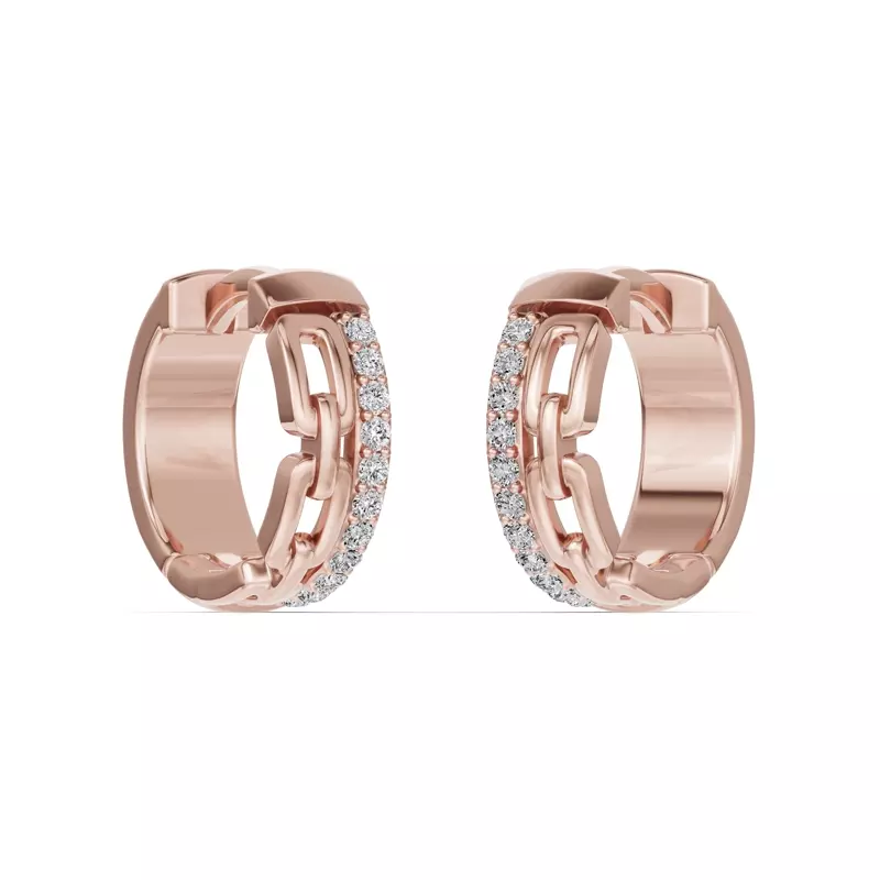 14K Rose Gold Chain Reaction Pavé Huggie Earrings