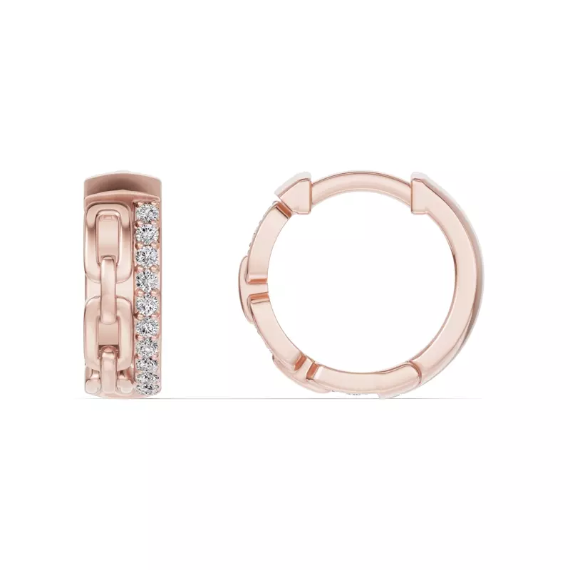 14K Rose Gold Chain Reaction Pavé Huggie Earrings