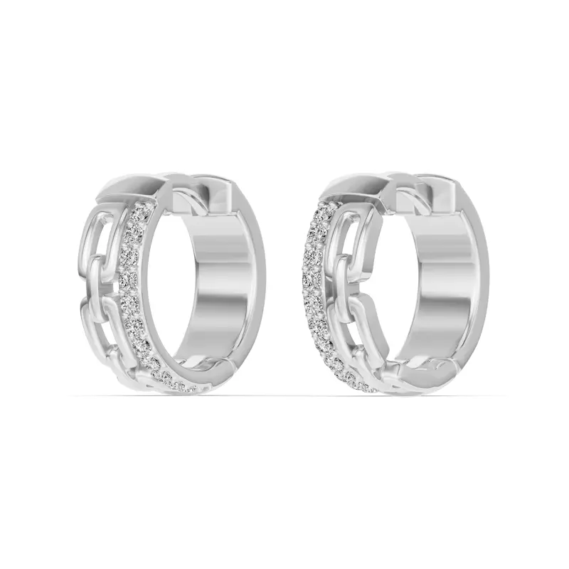 14K White Gold Chain Reaction Pavé Lab Huggie Earrings