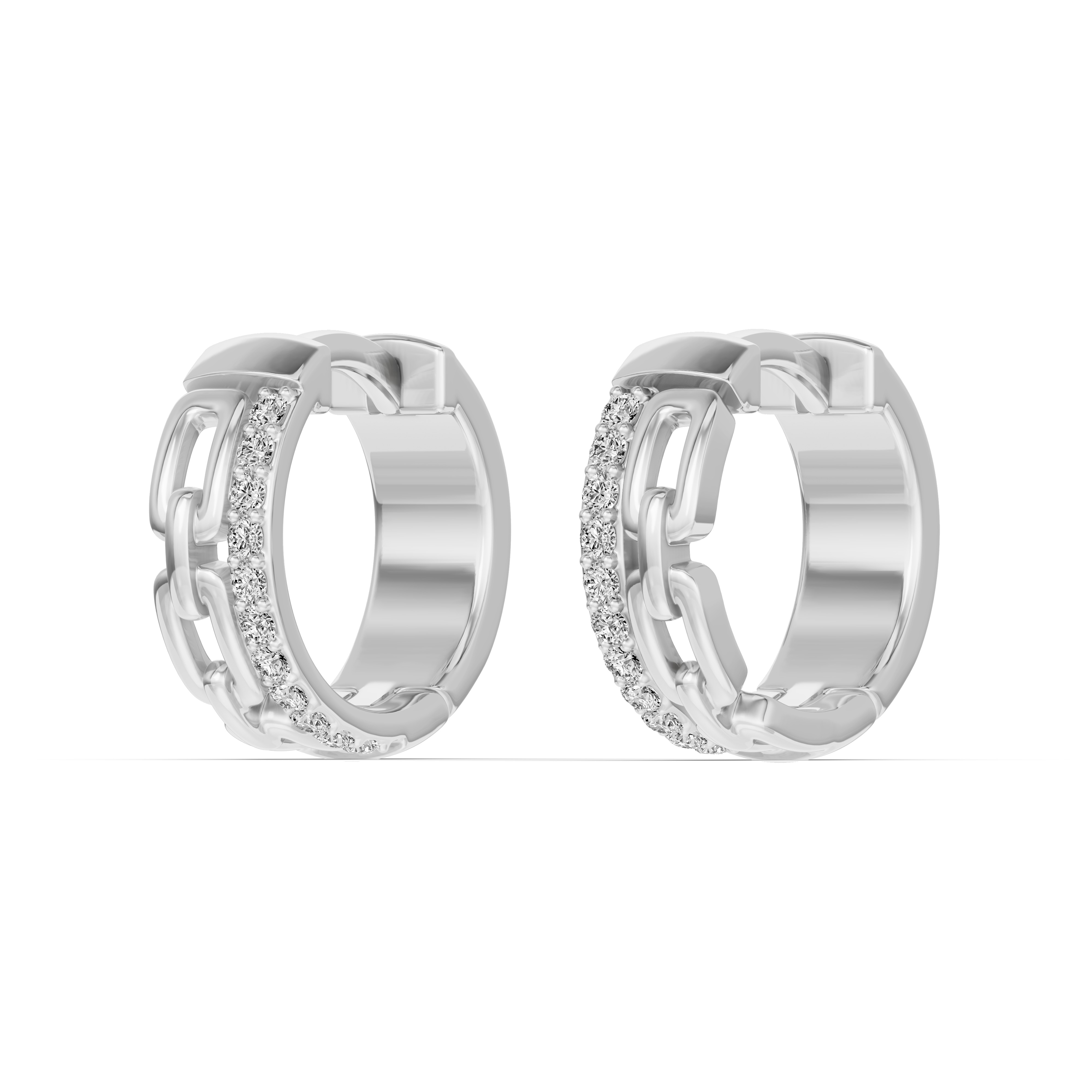 14K White Gold Chain Reaction Pavé Huggie Earrings