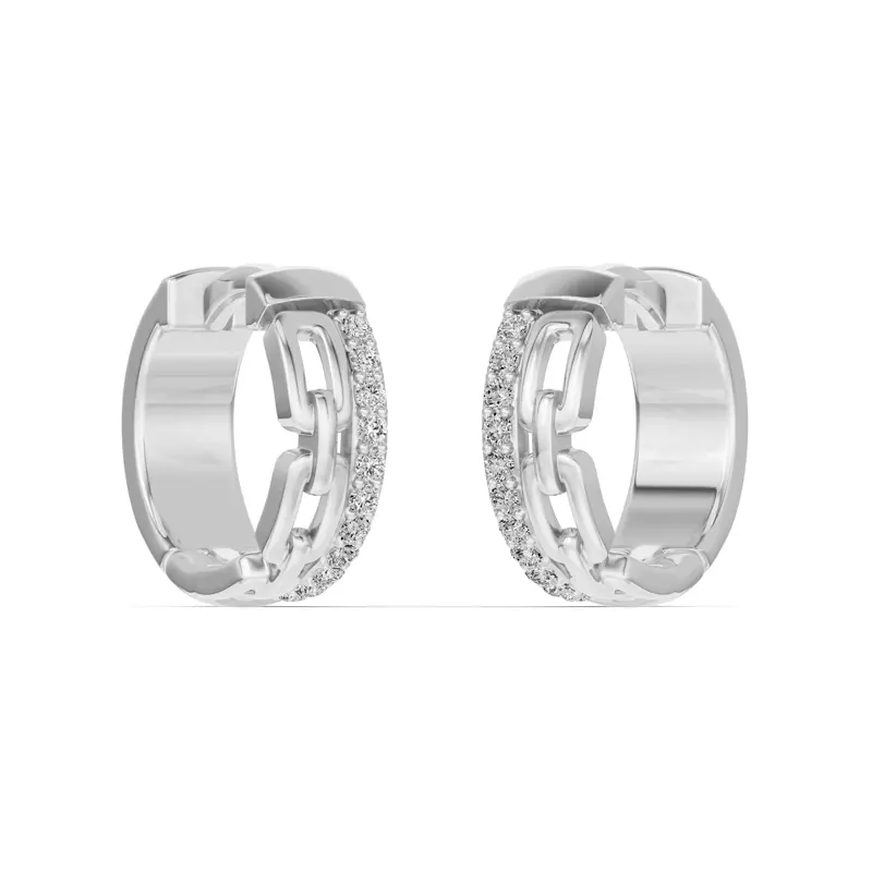 14K White Gold Chain Reaction Pavé Huggie Earrings